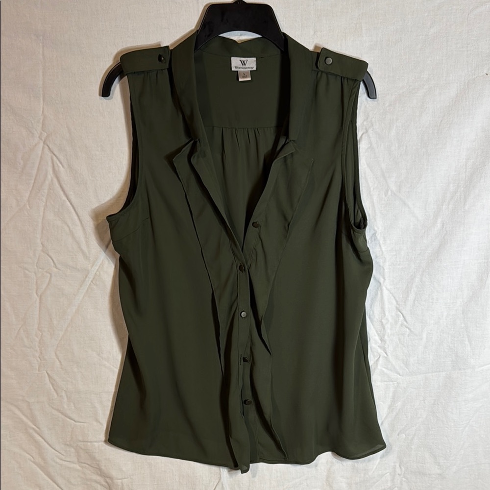 Worthington Green Notched Collar Button Down Blouse